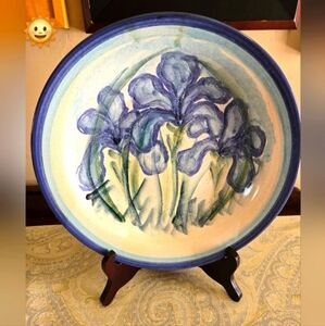 ART POTTERY BLUE IRIS FLOWER PLATTER/PLATE